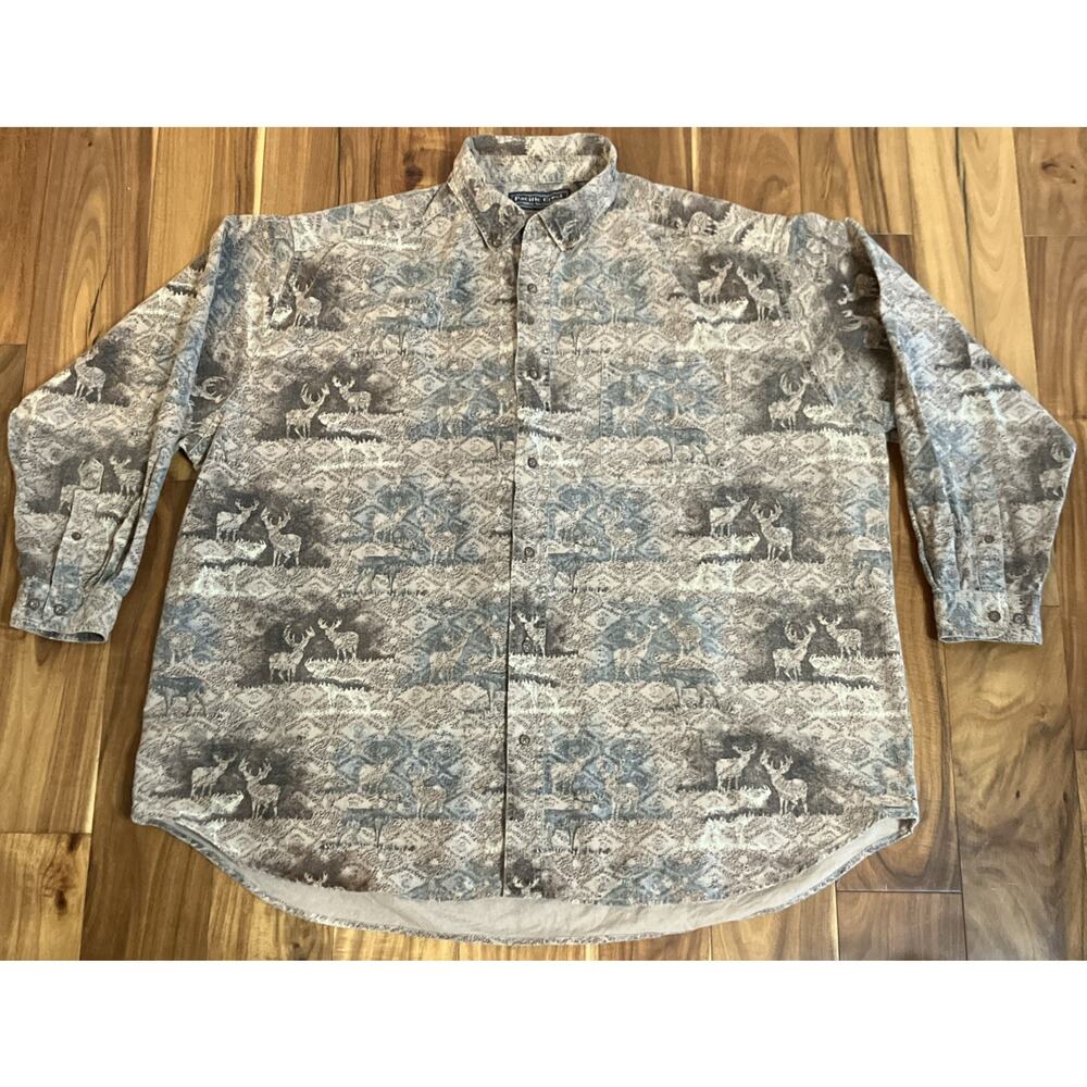 Vintage Deer Camo Button Up Shirt Mens 3XLT Faded Treebark 90s Outdoor Hunting